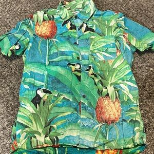 Hurley Green and Blue Leaf Print Shirt